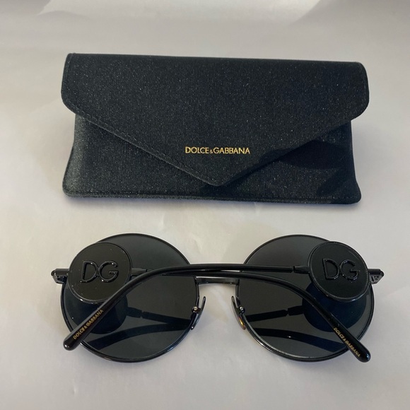DOLCE & GABBANA Round Metal Sunglasses with DG Detail Brilliant Black NIB - Picture 6 of 13